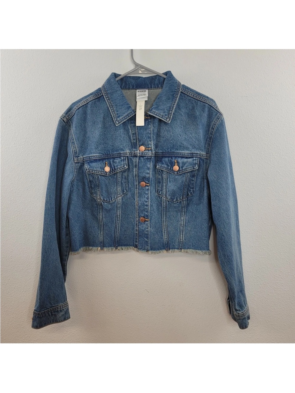 Pink Victoria's Secret Cropped Raw Hem Jean Denim Jacket NWT Women's